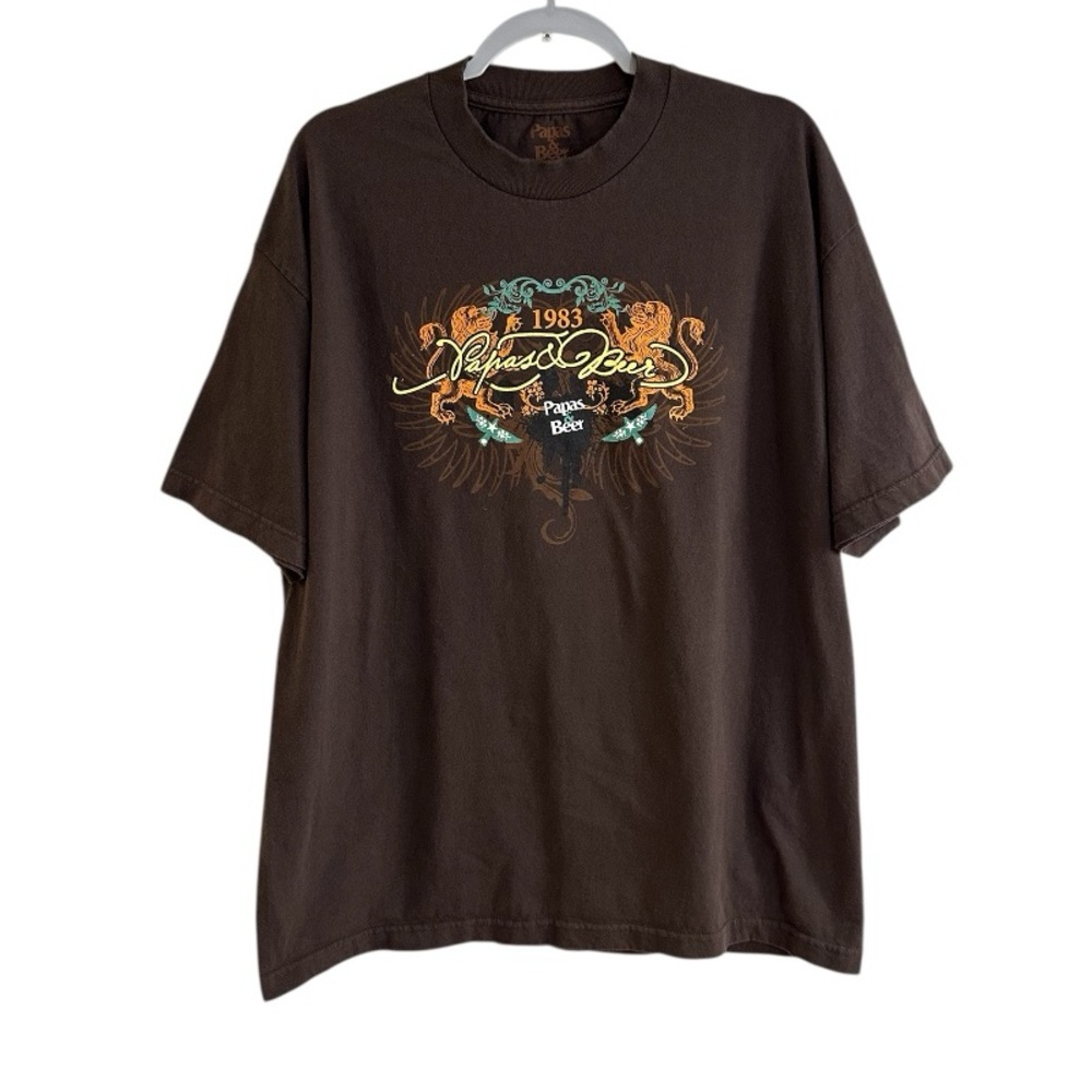 Papas & Beer Men’s Brown Graphic T-Shirt Short Sleeve Size XL